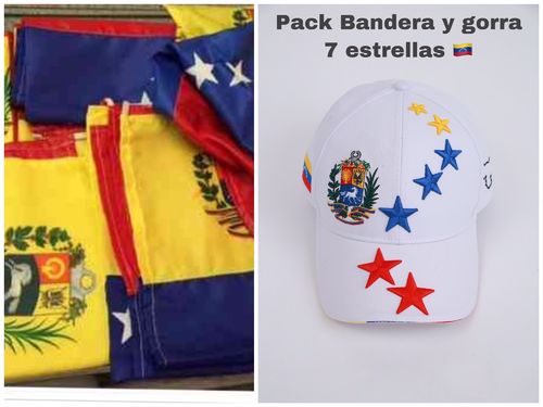 Pack Bandera de Venezuela 7 estrellas y gorra de Venezuela blanca 7 estrellas